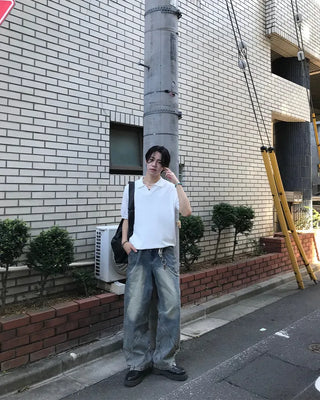 Oil-washed denim pants