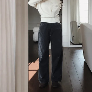 Fleece-lined velvet denim pants