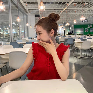 Ribbon knit frill T-shirt