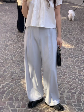 [6 colors] Pleated wide-leg slacks