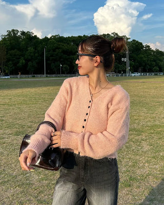 Black button-up V-neck cardigan
