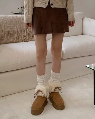 (4cm) Lace-up platform sheepskin boots