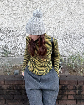 Half-neck striped long-sleeve T-shirt