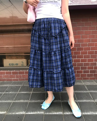 Checked vintage long skirt