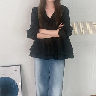 Ribbon frill blouse