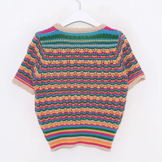 Rainbow striped short-sleeved knit