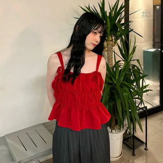 Shirred Ribbon Sleeveless Dress