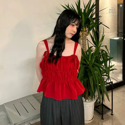 Shirred Ribbon Sleeveless Dress