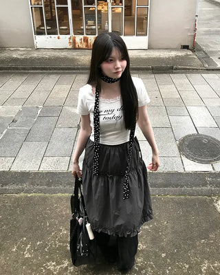 Lace nylon midi skirt