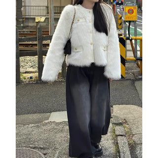 Gold button fur jacket