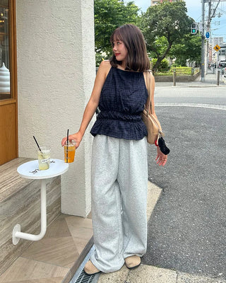 Checked halter neck sleeveless top