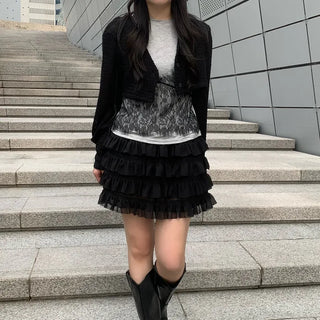 [Pants-style lining] Chiffon tiered mini skirt