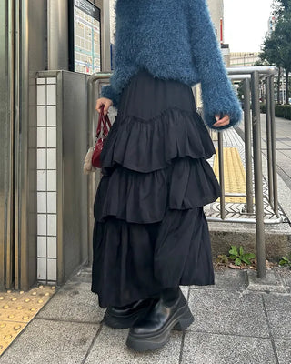 Frilled tiered long skirt