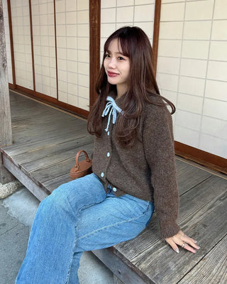 Two-tone ribbon knit cardigan