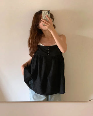 Back-button sleeveless blouse