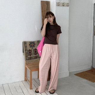 Striped wide-leg elastic waist pants
