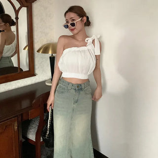 Ribbon Shirring Sleeveless Top