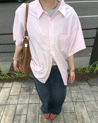 Oversized striped short-sleeved shirt