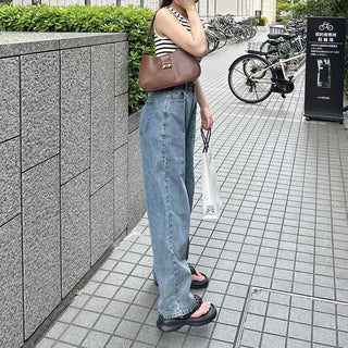 Buckle waist denim pants