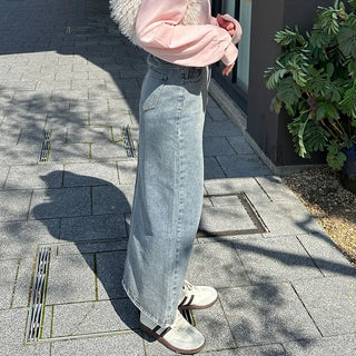 Slit Washed Denim Long Skirt