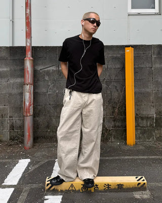 Side-panel wide cotton pants