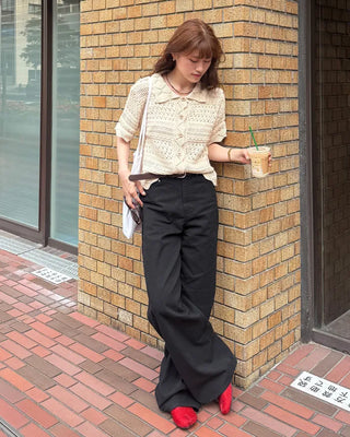 Perforated Collar Button Cardigan