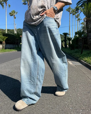 Wide balloon denim pants