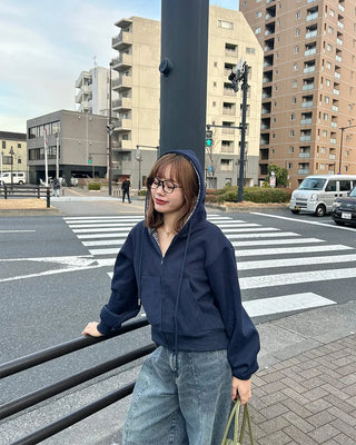 Checked hooded zip-up parka