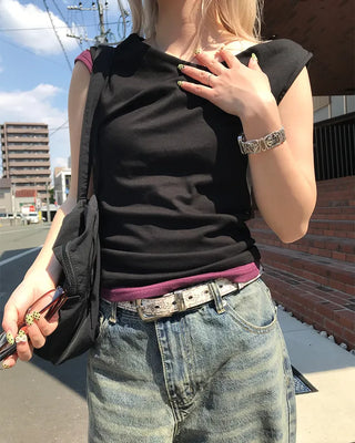 Butterfly perforated leather belt