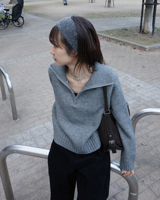 Crop Half Knit Zip