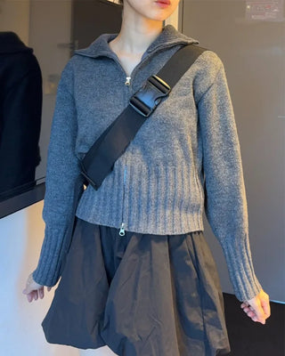 Double-zip ribbed knit top