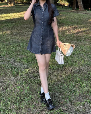 Rear Ribbon Denim Mini Dress