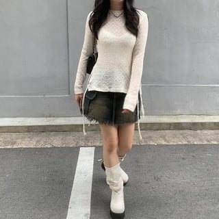 Side-strap sheer wrinkle t-shirt