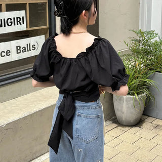 Back ribbon off-shoulder blouse