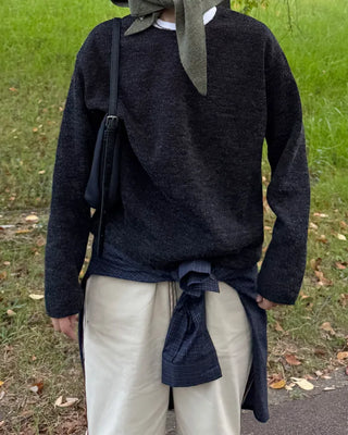 Crew neck ribbed long t-shirt