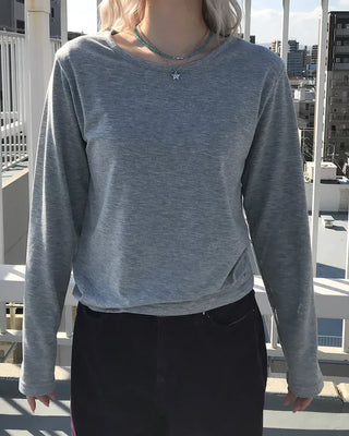 Brushed Cotton Loose Long-Sleeve T-Shirt