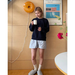 Cotton striped elastic waist shorts