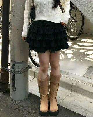 Suede fur long boots