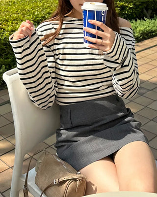 Boat neck long-sleeve T-shirt