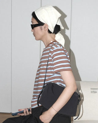 Cropped striped short-sleeved T-shirt