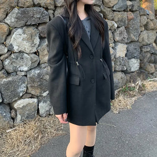 [unisex] Oversized wool string slit jacket