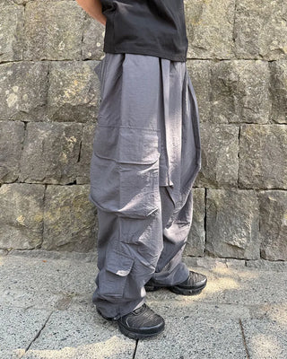 Nylon cargo pants with elastic waistband