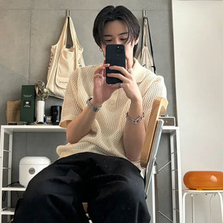 Colored perforated knit T-shirt