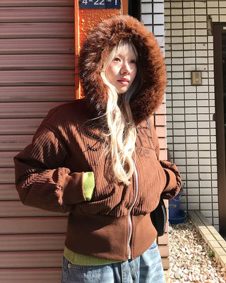 Corduroy Fur Hooded Zip