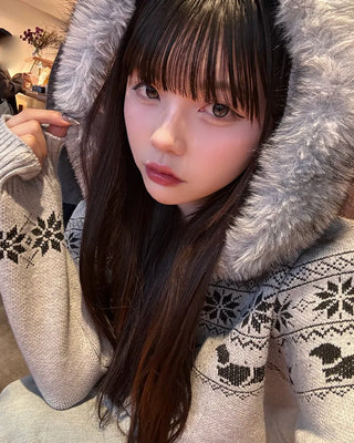 Nordic Fur Hoodie Zip Knit