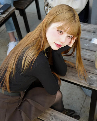 See-through frill neck long-sleeve T-shirt