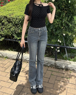 Washed bootcut denim