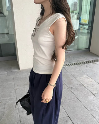 2-Way Ribbed Sleeveless Tank Top