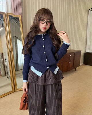 Round neck layered cardigan
