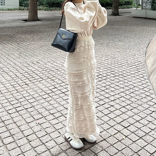 Frilled tiered long skirt